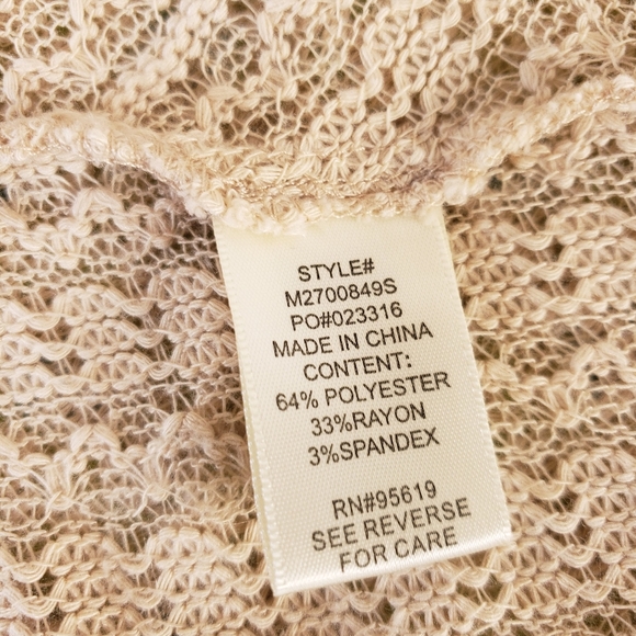 STUDIO JPR Knit Crochet Light Tan Open Cardigan Sweater Womens L EUC Boho Fringe - Picture 13 of 13